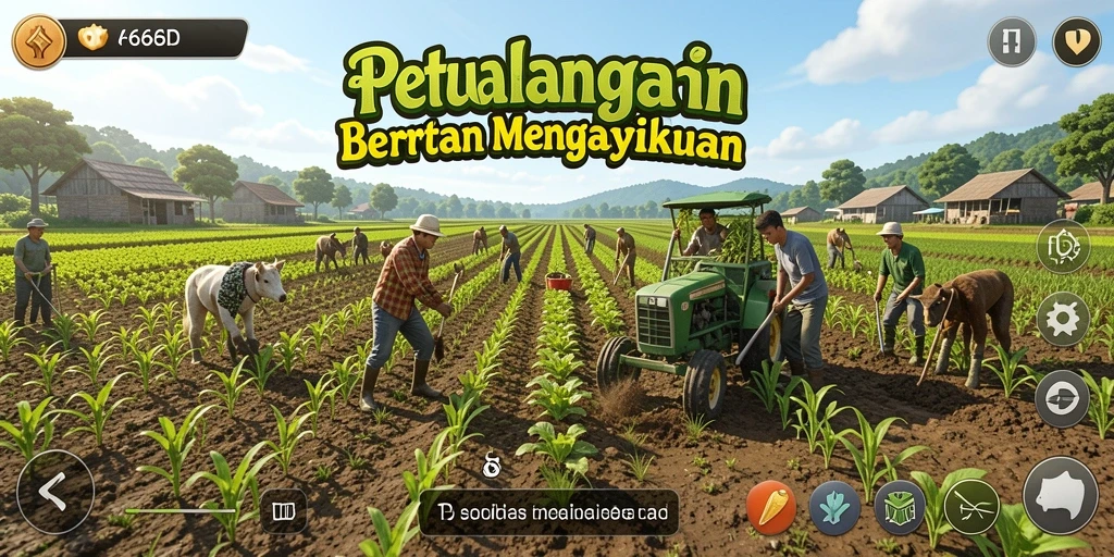 Screenshot menarik dari gameplay 66D saat merawat tanaman di ladang.