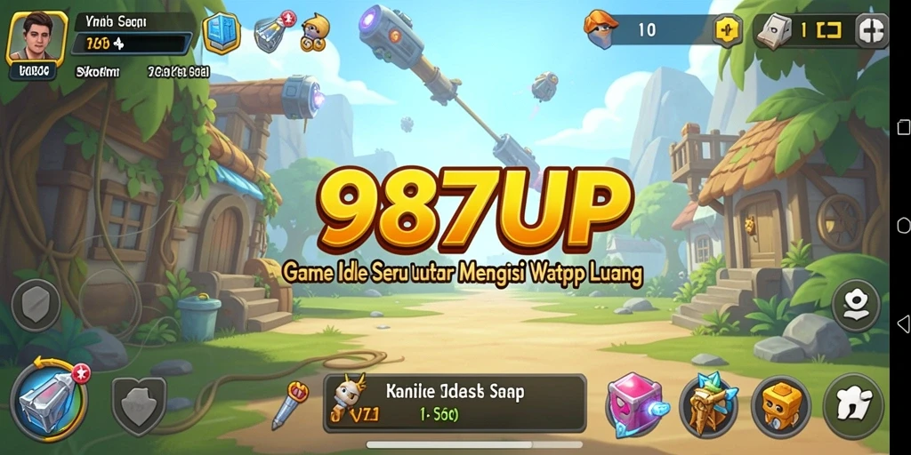 Tangkapan layar 987UP menampilkan karakter dan kemajuan dalam gameplay Idle.