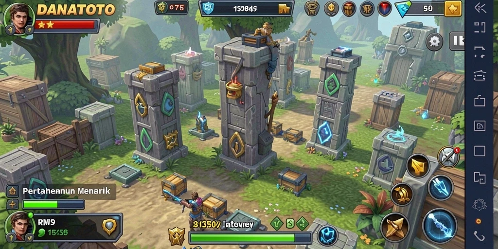 Screenshot gameplay DANATOTO menampilkan aksi pertahanan yang intens.