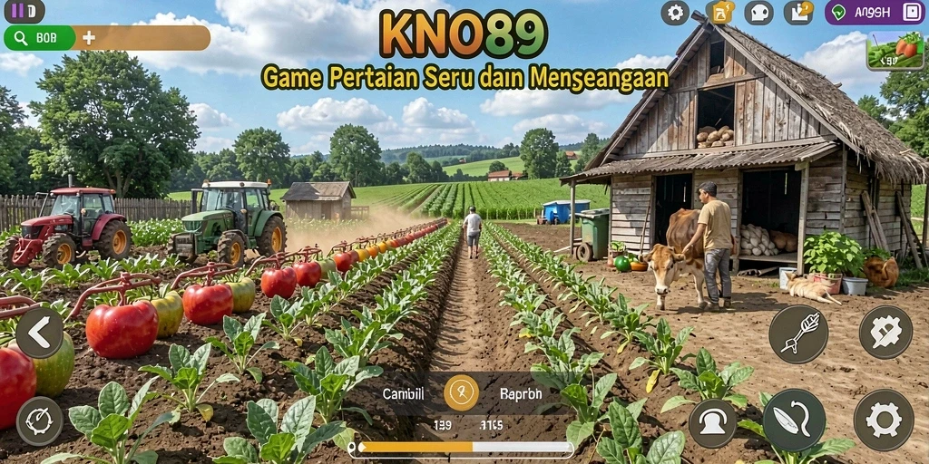 Tampilan gameplay seru KNO89 dengan aktivitas pertanian.