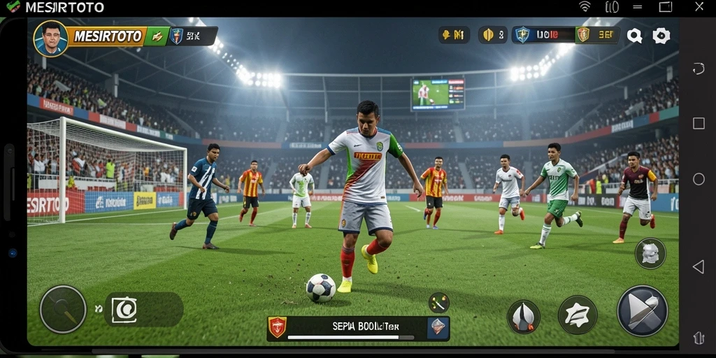 Screenshot gameplay MESIRTOTO menampilkan aksi menegangkan dalam sepak bola.