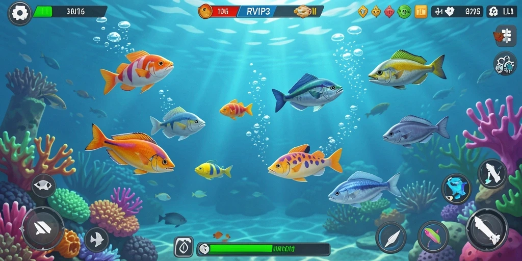 Tampilan utama gameplay RVIP3 dengan aksi tembak ikan yang seru.