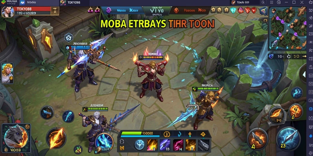 Screenshot utama TOKYO88 menampilkan pertarungan intens antar hero MOBA.